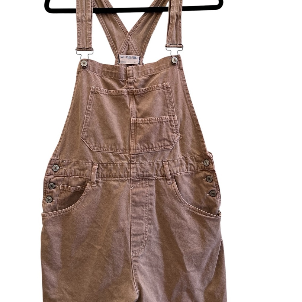 Free People Ziggy Shortalls We The Free Frayed Hem Utility Overalls Romper L - Picture 2 of 6